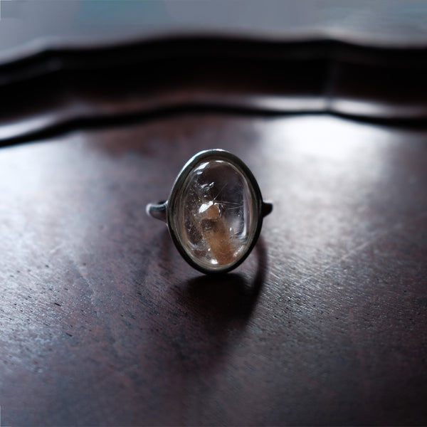 281 Golden Rutile with Calcite in Quartz | handpicked silver ring