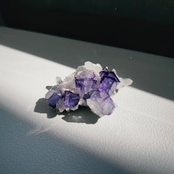 O2 Purple Fluorite Cube on Calcite